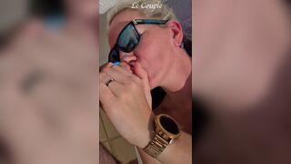 Blonde hot amateur wife on a vacation is taking sun bath with her vibrator