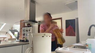 delicious maid MILF with huge saggy tits lets her boss play with her nibs