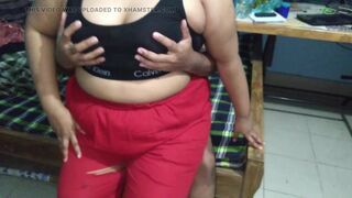 My Girlfriend mom sucks my big cock while I'm pisses in bathroom then Hughes cums inside her big ass - Anal sex