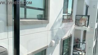 Hot Milf Sneak Peak Pussy Play on the Balcony