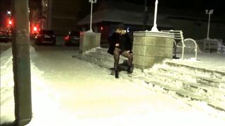 New Year's Eve night walk in nylon tights without a skirt