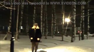 New Year's Eve night walk in nylon tights without a skirt