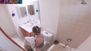 Masturbating stepmom in the bathroom invites stepson in for sex