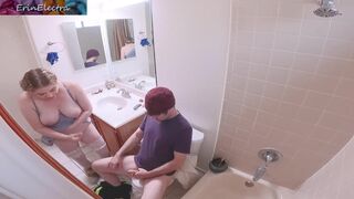 Masturbating stepmom in the bathroom invites stepson in for sex