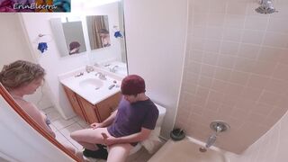 Masturbating stepmom in the bathroom invites stepson in for sex