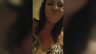 Horny milf plays in bar bathroom