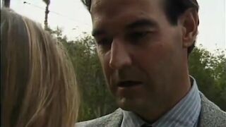 Big dick between the lips of perfect MILF perky brunette with great breasts