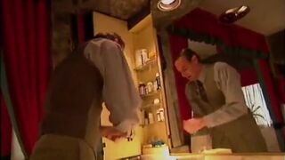 Big dick between the lips of perfect MILF perky brunette with great breasts