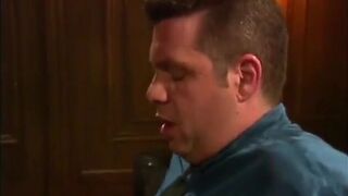 Big dick between the lips of perfect MILF perky brunette with great breasts