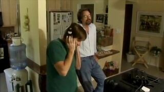 Lesbian babes kissing, sucking and fucking for the camera on the sofa