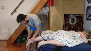 Stealthy step son preying on his mothers feet