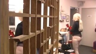 Hot blond on the couch filling her tight cunt with a huge sex toy