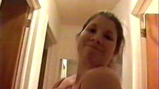 Brunette with huge natural tits gets her face covered in cum - 2 image