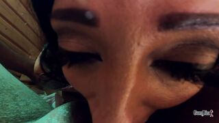 Stout paaskonijntje met dikke tieten zuigt dikke Zwarte lul en slikt zaad!