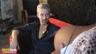 FAKEhub - Horny Ebony MILF uses her sexy lips and big tits and ass in job interview to seduce boss