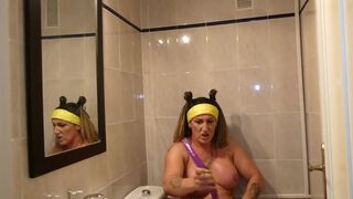 Walking down the stairs and Squirting.