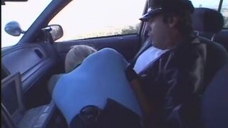 Stunning blonde police oficer with big melons convinced her partner to polish her butt - 3 image