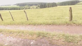 getting naked outside in public and masturbating with 2 dildo's