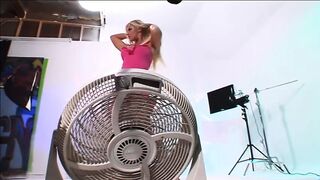 Sexy blonde model gets a facial after taking the camerman's dick in her ass