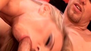 Dirty blond hooker gets fucked in both holes and her face creamed