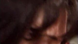 Sexy brunette and her blonde girlfriend are joined to a hung stud in bed