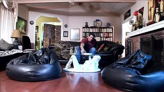 Hardcore stud fucking two cock sucking bitches up the ass and jizzes on them