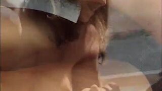 Gorgeous brunette gets pounded doggy style poolside