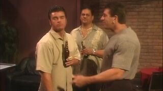 Blonde whore watching herself in the mirror while fucking on the desk