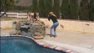 Brunette takes a thick cock up her tight pussy in front of voyeur blonde - 2 image