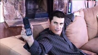 Tan brunette in pink striped lingerie gets butt fucked and spunked on