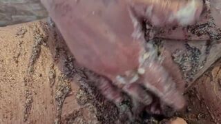 Cake sitting and getting very messy cake & dildo fun