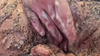 Cake sitting and getting very messy cake & dildo fun