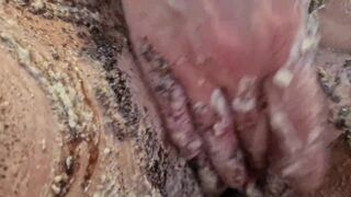 Cake sitting and getting very messy cake & dildo fun