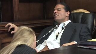Blonde lawyer sucks her boss's cock