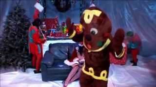 Three horny fellows in suits of Santa's assistants elves help to realize the wildest desires