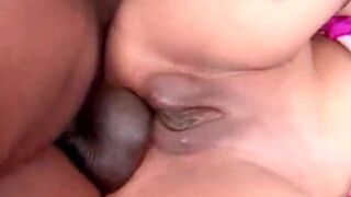 Babe bends over and shows off a sexy pussy in her purple lingerie