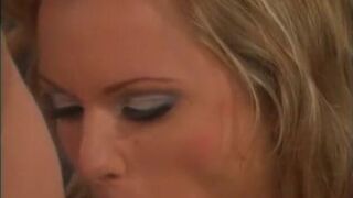 Buff chauffeur lays sexy blonde with big tits on the floor and doggy fucks her