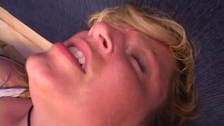 Blond with hairy pussy gets licked and does anal