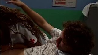 Hot MILF nurse gives sex treatment to a randy patient in emergency room