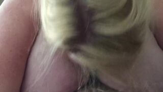 Short blonde bbw fills all her holes