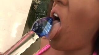 Tattooed latina licks her girlfriend's juicy pussy and fucks it with dildo
