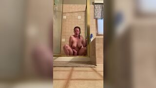 Milf releases tension with shower riding her dildo