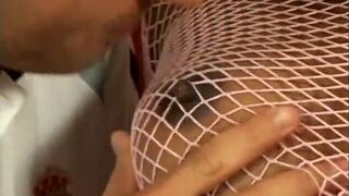 Black c-cup hottie gets off being double-penetrated by two w