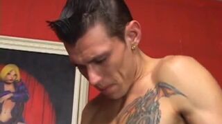 Bi-sexual stud gets his hard cock sucked in a threesome