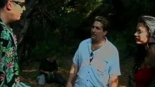 Hot threesome outdoor with two brunettes