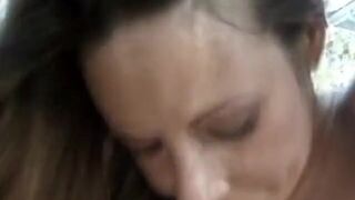 Lovely inexperienced brunette sucks a massive dick outside