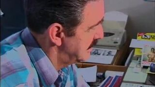 Two brunette babes suck on one hard cock