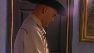 Blonde slut in nurse outfit gets fucked by bald cowboy