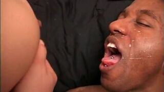 Chick throats dick and gives some drawn off milk for her man