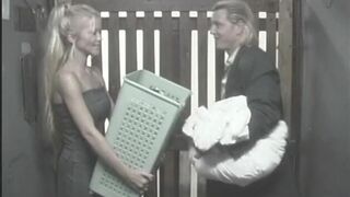 Blonde gets pussy eaten in laundry room